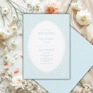 Invitación Boda Vintage Blanca Encaje Azul Vintage