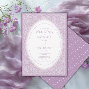Invitación Boda Vintage Blanca Encaje Púrpura Vintage