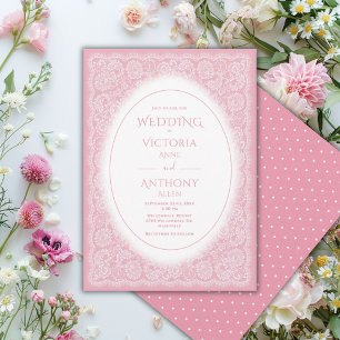 Invitación Boda Vintage Blanca Encaje Rosa Vintage