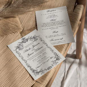 Invitación Boda Vintage Blanco Negro Todo En Uno