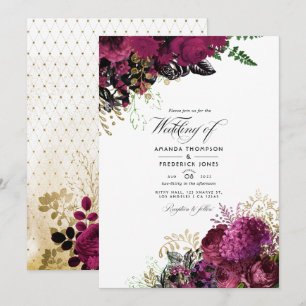 Invitación Boda Vintage Borgoña - Marsala y Dorado