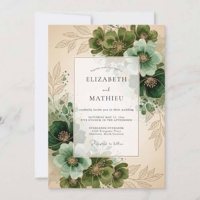 Invitación Boda Vintage Bosque Verde Forestal (Anverso)