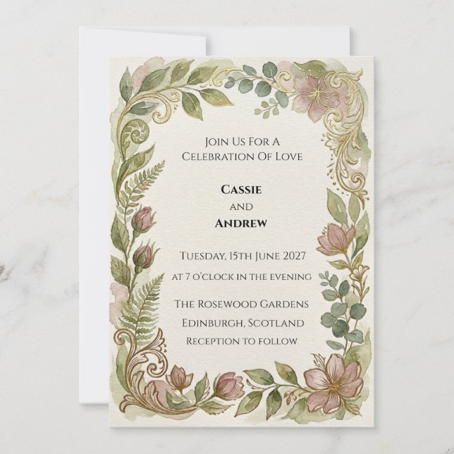 Invitación Boda Vintage Botánica de Helechos (Anverso)