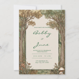 Invitación Boda Vintage Botánica de Hongos Rústicos del Bosqu