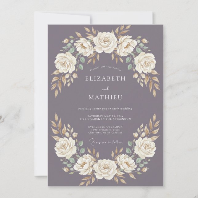 Invitación Boda Vintage Bronceada Malva (Anverso)