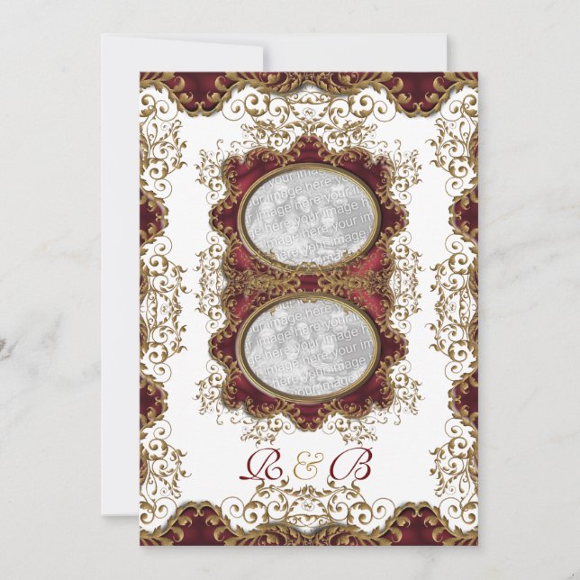 Invitación Boda vintage burgundy dorado (Anverso)