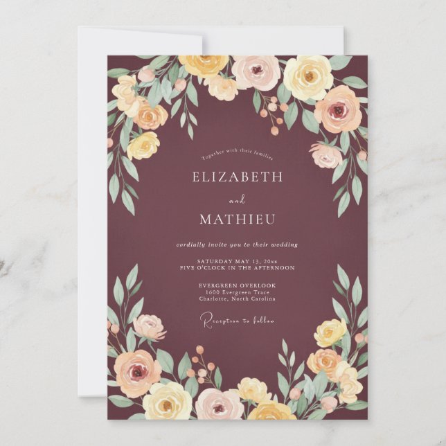 Invitación Boda Vintage Burgundy Malhumorada (Anverso)
