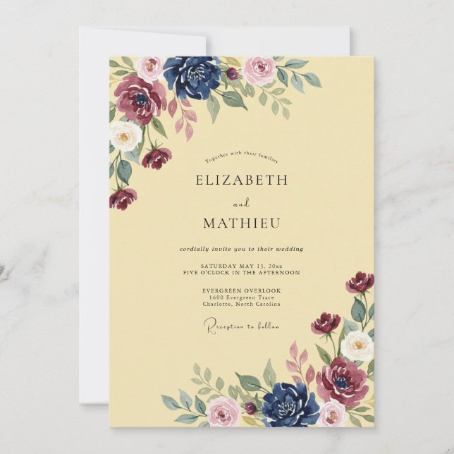 Invitación Boda Vintage Burgundy Pulida (Anverso)
