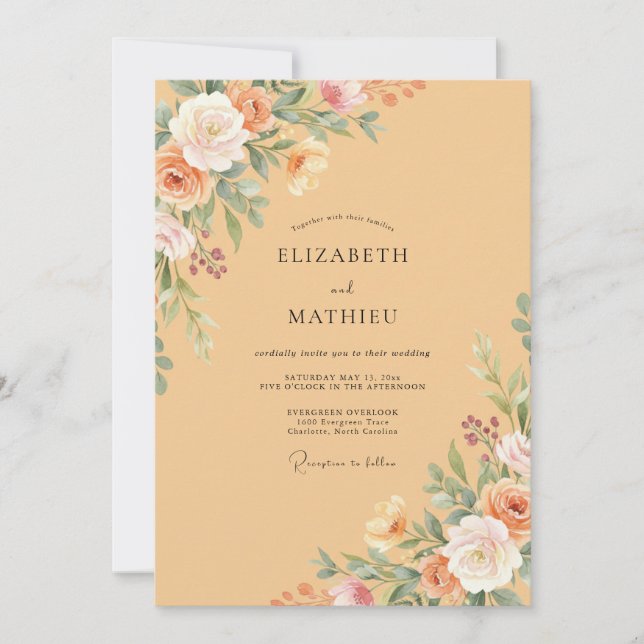 Invitación Boda Vintage Cálida de Albaricoque (Anverso)