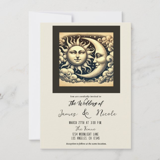 Invitación Boda Vintage Celestial Sol y Luna (Anverso)