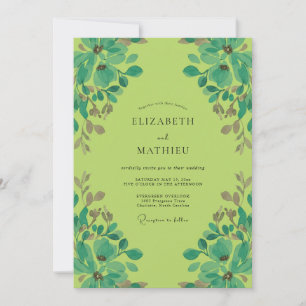 Invitación Boda Vintage Chartreuse Aqua con Hojas