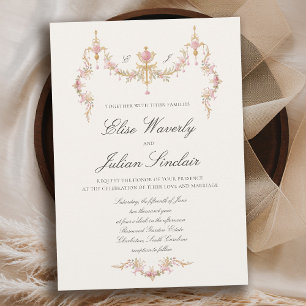 Invitación Boda Vintage Chateau Garden Regency Suave Rosa