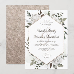Invitación Boda Vintage Cherish White Floral Hexagon