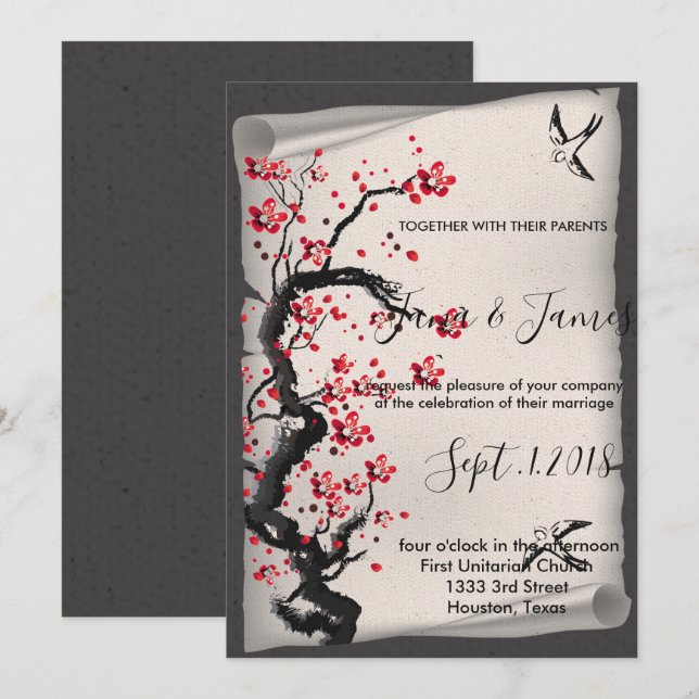 Invitación Boda Vintage Cherry Blossom (Anverso / Reverso)