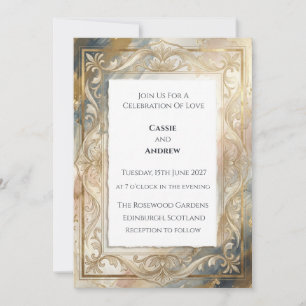 Invitación Boda Vintage Clásica con Volutas de Oro