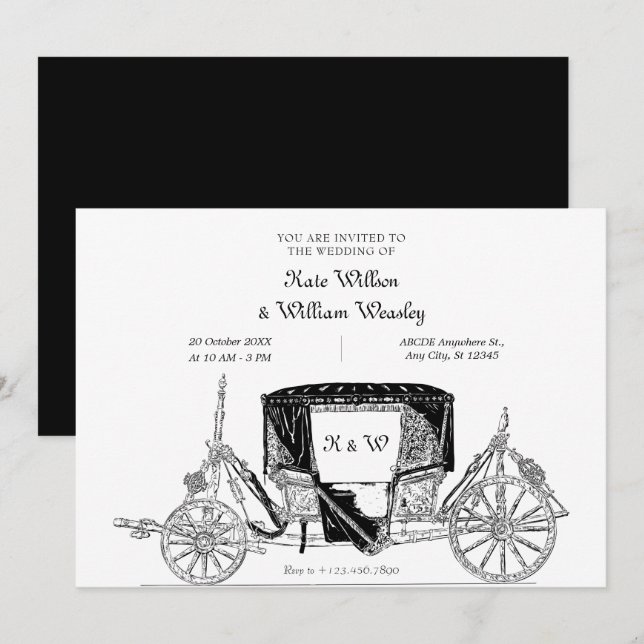 Invitación Boda vintage clásica de Carriage (Anverso / Reverso)