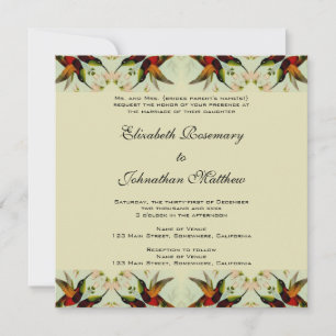 Invitación Boda Vintage, Colibríes y Flores