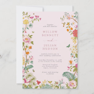 Invitación Boda Vintage Colorida Rosa