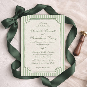 Invitación Boda Vintage con Rayas Verde Salvia Escrita a Mano