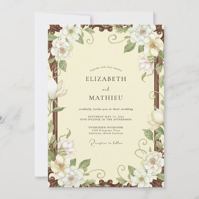 Invitación Boda Vintage Cream Magnolia (Anverso)