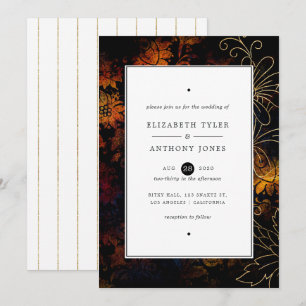 Invitación Boda Vintage Damasco Negro, Cobre y Dorado