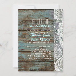 Invitación boda vintage de azul granero madera encaje campo