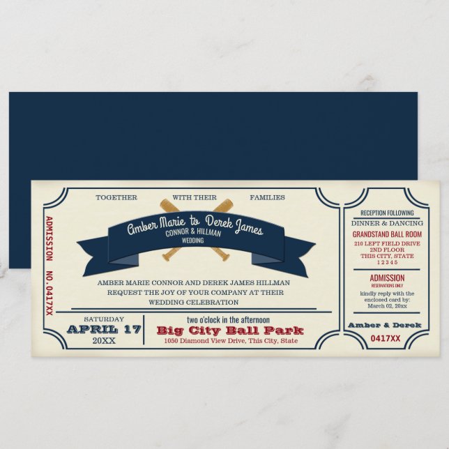 Invitación Boda Vintage de Béisbol (Anverso / Reverso)