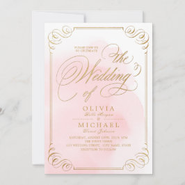 Invitación Boda vintage de caligrafía elegante de oro de Rubo