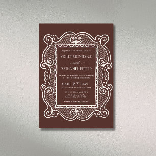 Invitación Boda Vintage de Chocolate y Encaje Blanco Old Mone