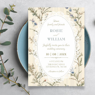 Invitación Boda vintage de cottagecore con flores silvestres