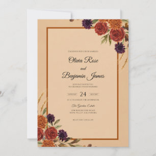Invitación Boda Vintage de Dalia Morada Granate