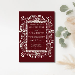 Invitación Boda Vintage de Dinero Antiguo con Encaje Burgundy