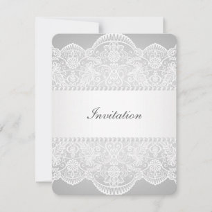 Invitación boda vintage de encaje blanco perla gris moderno