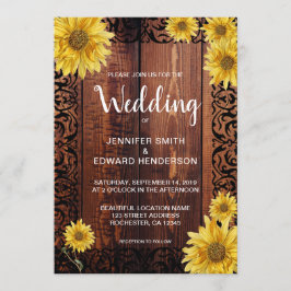Invitación Boda vintage de girasoles de madera rústica