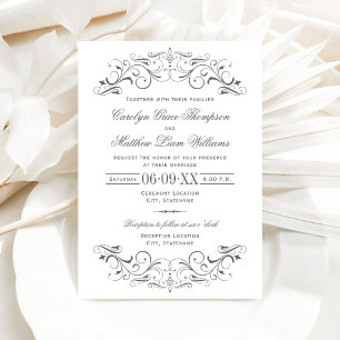 Invitación Boda Vintage de Grey Gris Carbón