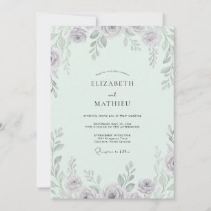 Invitación Boda Vintage de Hojas de Mauve Espuma de Mar