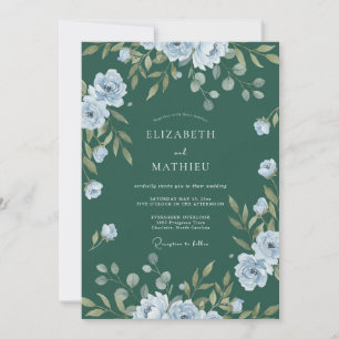 Invitación Boda Vintage de Hojas de Verde Azul Oscuro