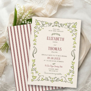 Invitación Boda vintage de Lily Valley en verde burgundy nouv