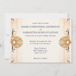 Invitación Boda Vintage de Lujo con Conchas Marinas Costeras