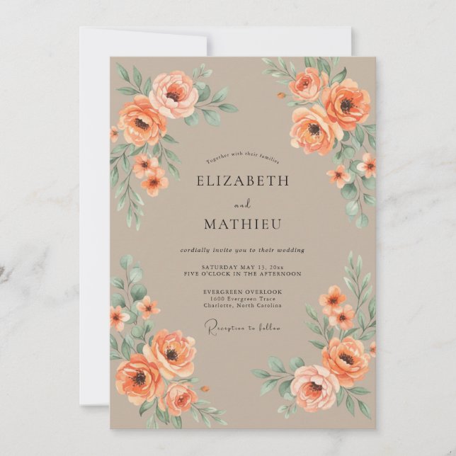 Invitación Boda Vintage de Melocotón Otoñal (Anverso)