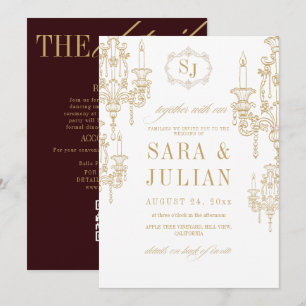 Invitación Boda Vintage Deep Wine Old Money