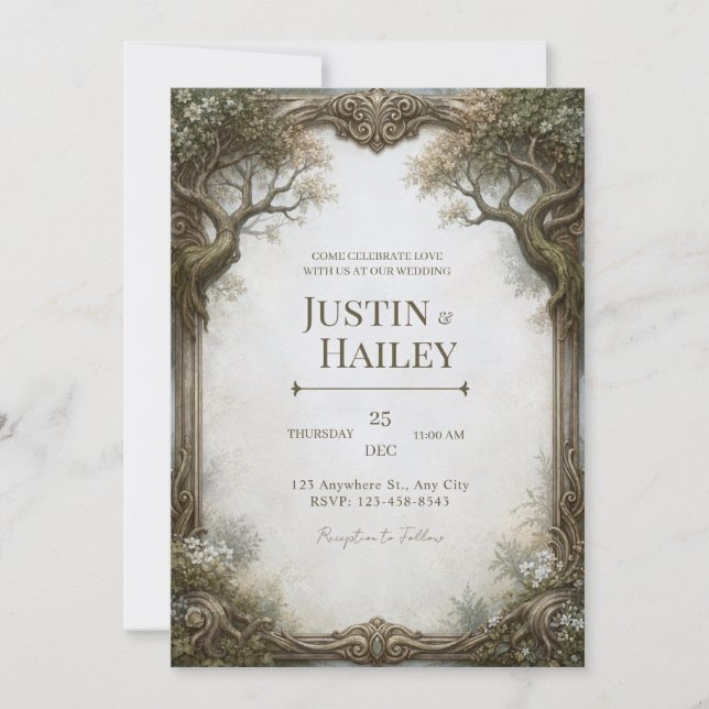 Invitación Boda Vintage del Árbol Retorcido (Anverso)