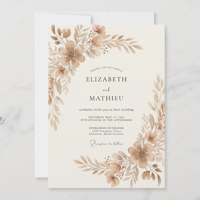 Invitación Boda Vintage Delicada Sepia (Anverso)