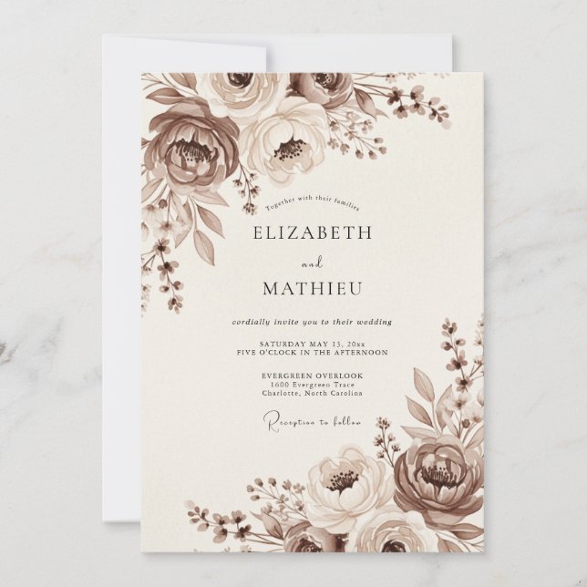 Invitación Boda Vintage Delicada Taupe (Anverso)