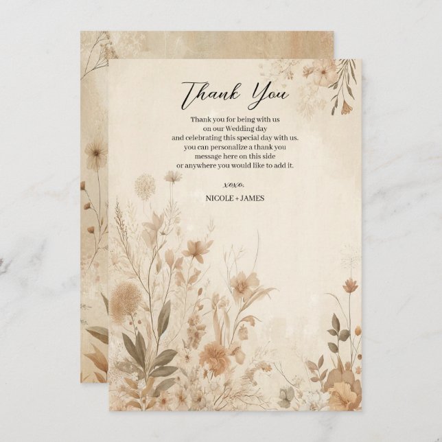 Invitación Boda Vintage Delicate Floral Boho Botánico (Anverso / Reverso)