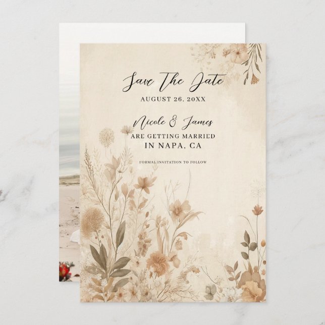 Invitación Boda Vintage Delicate Floral Boho Botánico (Anverso / Reverso)
