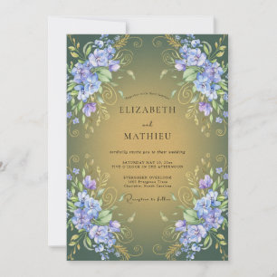 Invitación Boda Vintage Dorada Verde Salvia