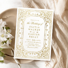 Invitación Boda vintage dorada y elegante