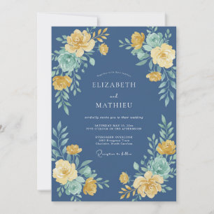 Invitación Boda Vintage Elegante Azul Marino