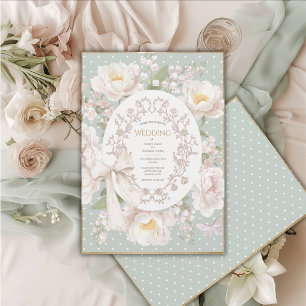 Invitación Boda Vintage Elegante Flor de Peonía en Sage